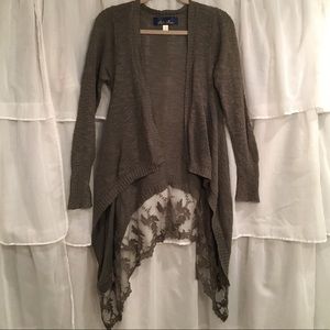 Olive Green Long Open Front Sweater